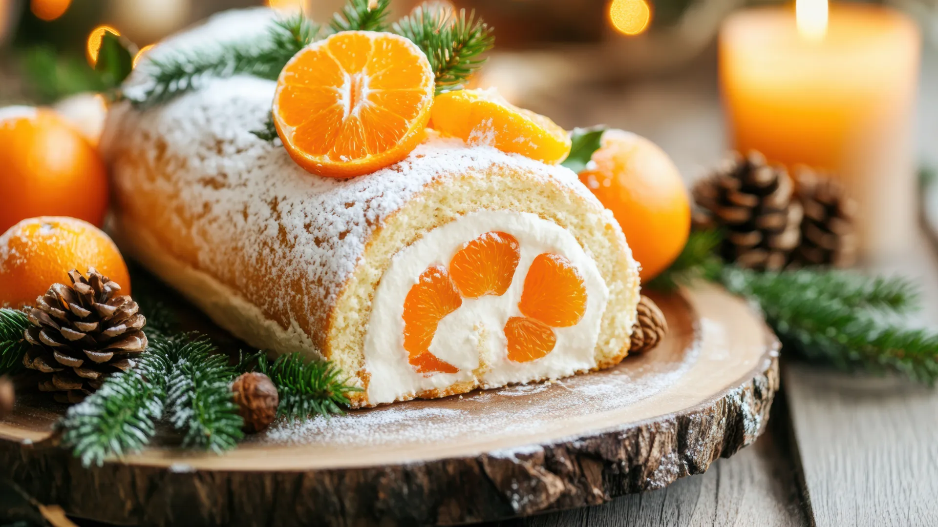 Bûche de Noël aux clémentines et crème savoyarde miel, Tomme Blanche et génépi
